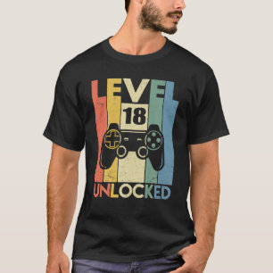 T-shirt Niveau 18 Déverrouillé 18ème Joueur Vidéo Annivers