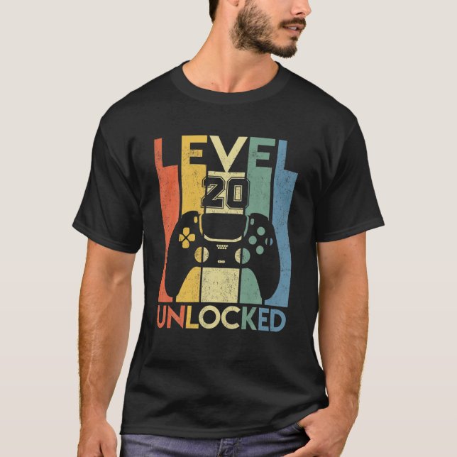 T-shirt Niveau 20 Déverrouillé Anniversaire 20 Anniversair (Devant)