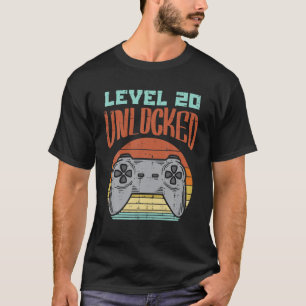 T-shirt Niveau 20 Déverrouillé Contrôleur De Jeu Retro 20E