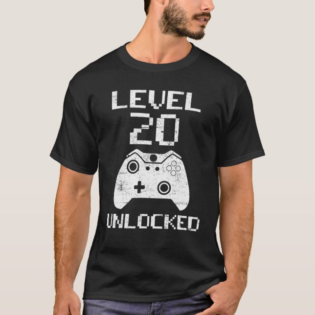 T-shirt Niveau 20 Déverrouillé Funny Video Gamer 20e Anniv (Devant)