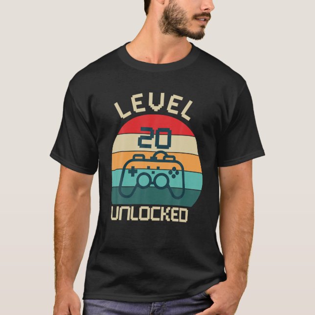 T-shirt Niveau 20 Déverrouillé T S Retro Gamer 20E Anniver (Devant)