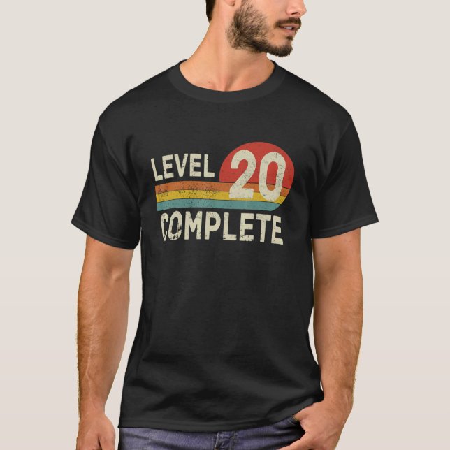 T-shirt Niveau 20 Gamers Vidéo Rétro Complets Couple 20e A (Devant)