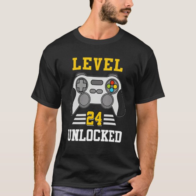 T-shirt Niveau 24 Déverrouillé Jeu vidéo amusant 24e anniv (Devant)