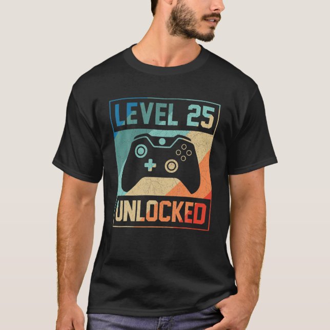 T-shirt Niveau 25 Jeu vidéo déverrouillé Cadeaux de 25e an (Devant)