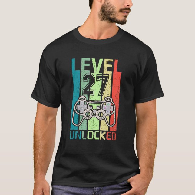 T-shirt Niveau 27 Jeu vidéo déverrouillé 27e anniversaire  (Devant)