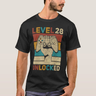 T-shirt Niveau 28 Déverrouillé 28e anniversaire Joueur âgé