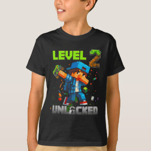 T-shirt Niveau 2 Débloqué Funny Garçon d'anniversaire Pixe
