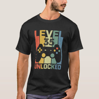 T-shirt Niveau 35 Déverrouillé 35 Ans Vidéo Jeu 35E Bi