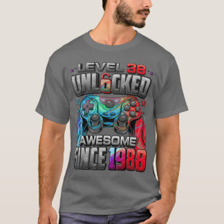 T-shirt Niveau 38 Débloqué Incroyable Depuis 1988 Gamer An