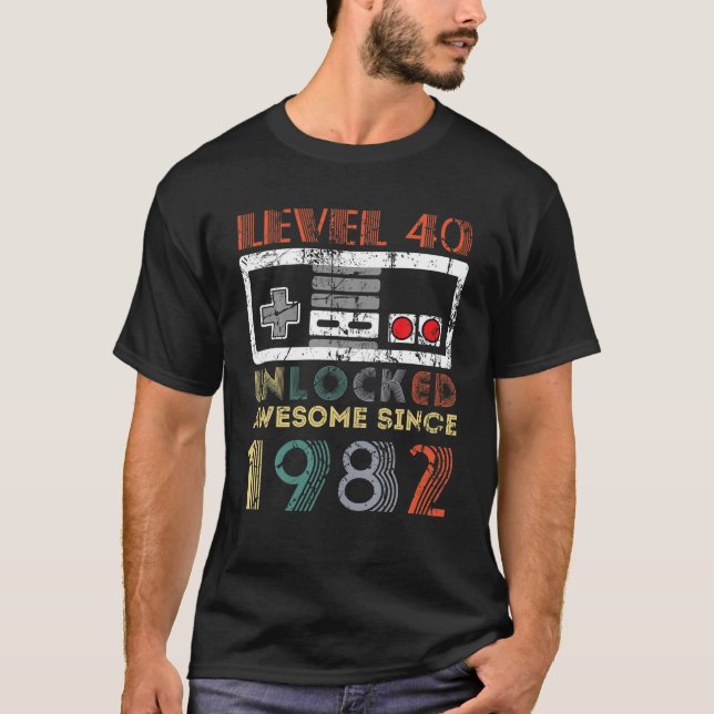 T-shirt Niveau 40 Anniversaire Déverrouillé Anniversaire 4 (Devant)