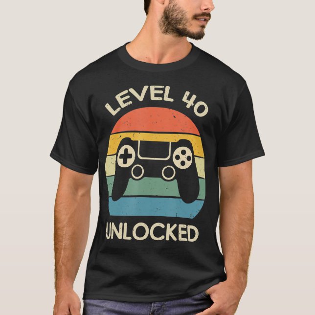 T-shirt Niveau 40 Déverrouillé 40e Jeu Anniversaire Vidéo  (Devant)