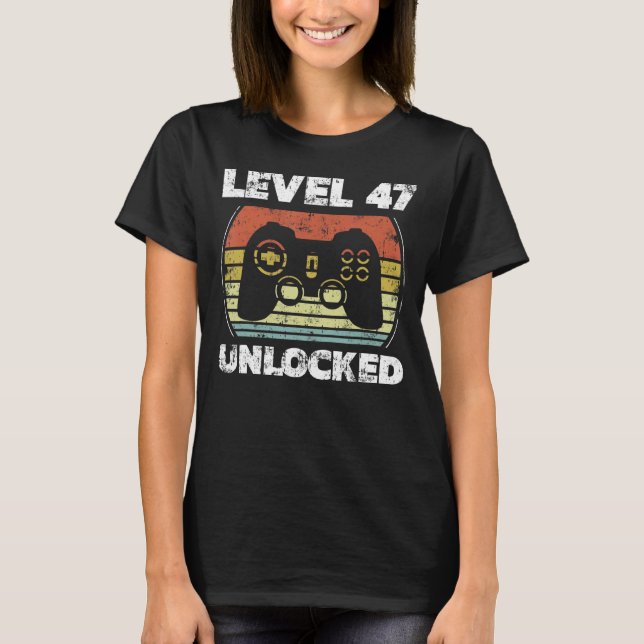 T-shirt Niveau 47 Jeu vidéo déverrouillé 47e anniversaire (Devant)