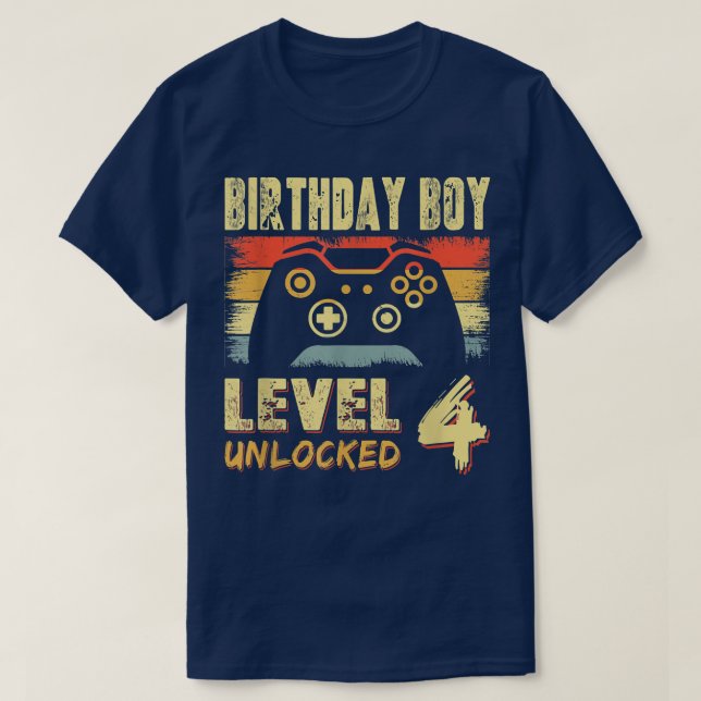 T-shirt Niveau 4 Anniversaire déverrouillé Garçon ~ Joli 4 (Design devant)