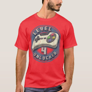 T-shirt Niveau 4 Jeu vidéo déverrouillé 4e anniversaire Ga