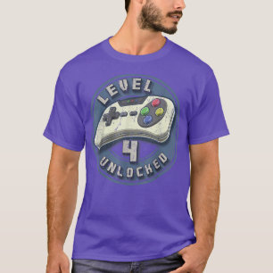 T-shirt Niveau 4 Jeu vidéo déverrouillé 4e anniversaire Ga