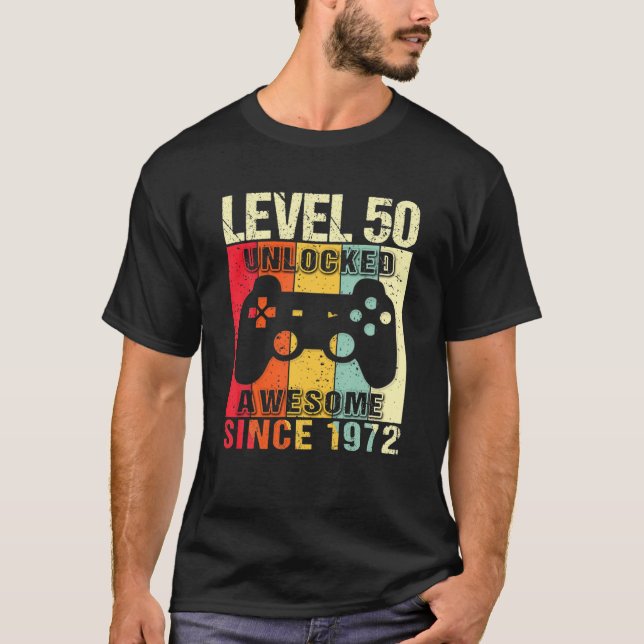T-shirt Niveau 50 Déverrouillé 50E Anniversaire Joueur stu (Devant)
