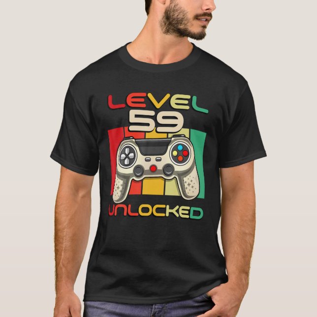 T-shirt Niveau 59 Vidéogamer Déverrouillé Né En 1962 59 An (Devant)