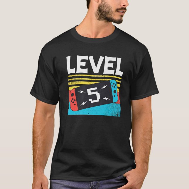 T-shirt Niveau 5 Anniversaire Garçon 5 Ans Jeux Vidéo 5 Ju (Devant)