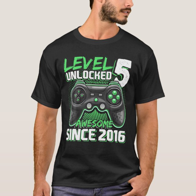 T-shirt Niveau 5 Déverrouillé Awesome 2016 Jeu Vidéo 5E Na (Devant)