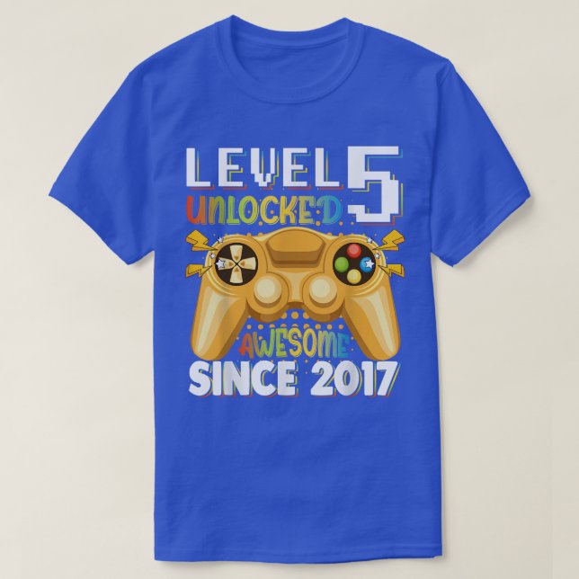 T-shirt Niveau 5 Déverrouillé Awesome 2017 Jeu vidéo 5e an (Design devant)