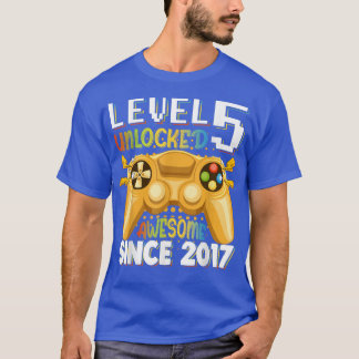 T-shirt Niveau 5 Déverrouillé Awesome 2017 Jeu vidéo 5e an