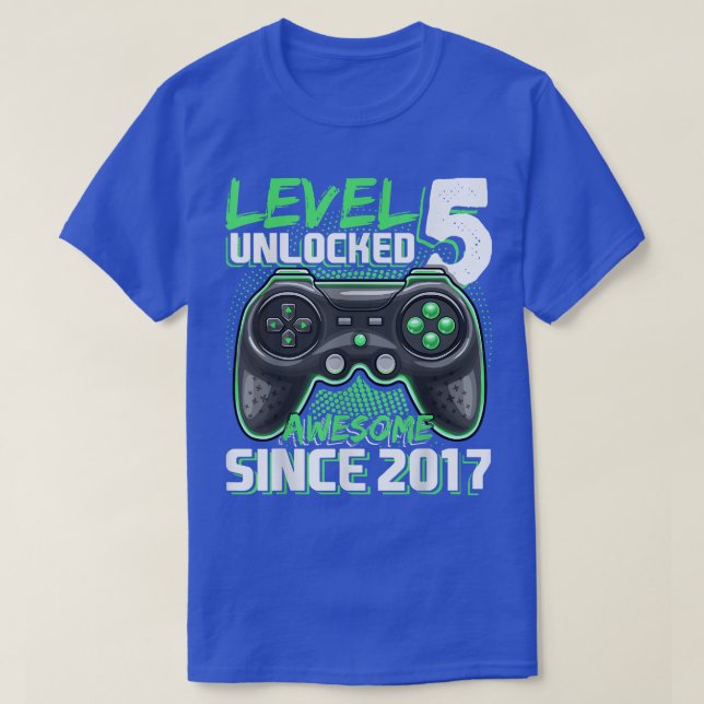 T-shirt Niveau 5 Déverrouillé Awesome 2017 Jeu vidéo 5e an (Design devant)
