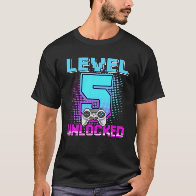 T-shirt Niveau 5 Déverrouillé Awesome Vidéo Jeu Anniversai (Devant)
