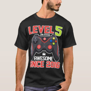 T-shirt Niveau 5 Déverrouillé Jeux Vidéo Anniversaire Awes