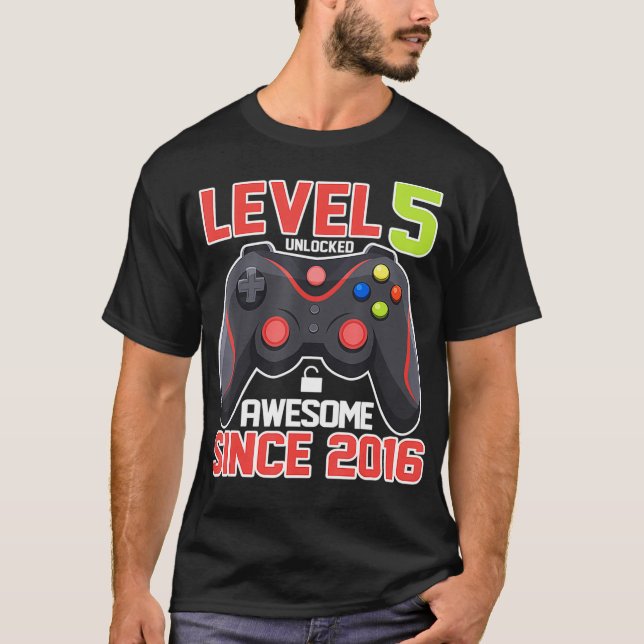 T-shirt Niveau 5 Déverrouillé Jeux Vidéo Anniversaire Awes (Devant)