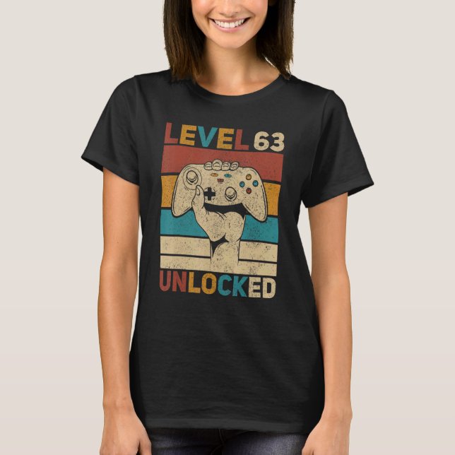 T-shirt Niveau 63 Déverrouillé 63ème anniversaire 63 ans J (Devant)