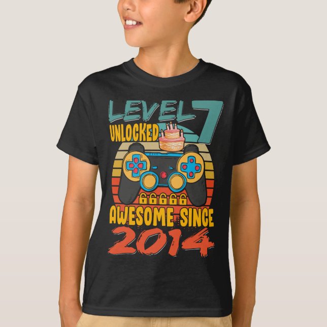 T-shirt Niveau 7 Jeu vidéo déverrouillé 7 ans 7 ans (Devant)