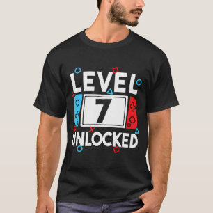 T-shirt Niveau 7 Joueur déverrouillé 7E Jeu Vidéo Annivers