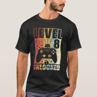T-shirt Niveau 8 Anniversaire Déverrouillé Niveau Jusqu'À 