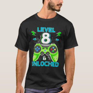 T-shirt Niveau 8 Déverrouillé Anniversaire Enfants 8E Jeu