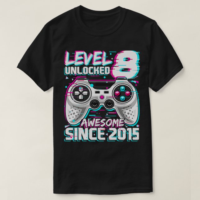 T-shirt Niveau 8 Déverrouillé Awesome 2015 jeu vidéo 8e na (Design devant)