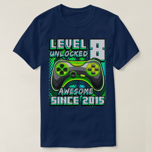 T-shirt Niveau 8 Déverrouillé Awesome 2015 jeu vidéo 8e na (Design devant)
