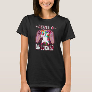 T-shirt Niveau 8 Déverrouillé Dabbing Pink Unicorne Gamer 