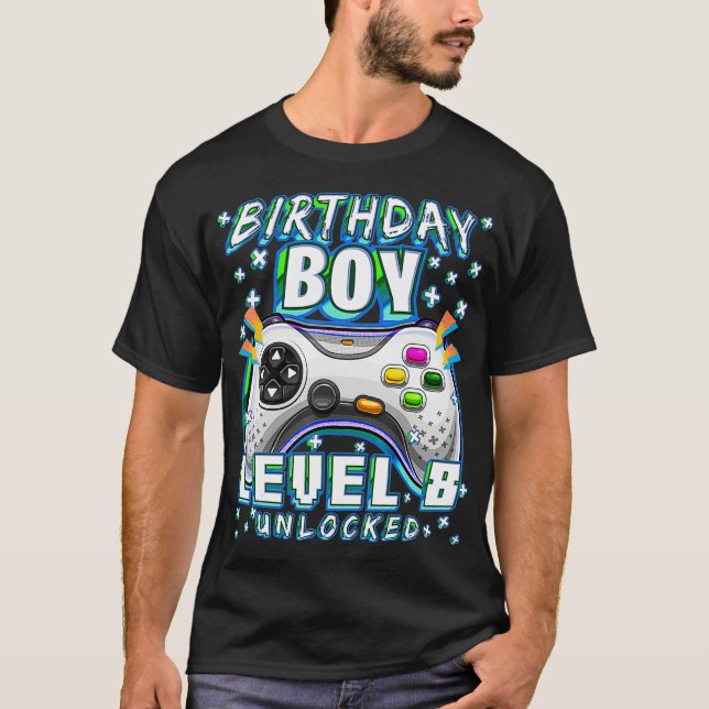 T-shirt Niveau 8 Jeu vidéo déverrouillé 8e anniversaire Ga (Devant)