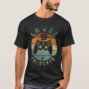 T-shirt Niveau 9 Déverrouillé Funny Video Gamer 9e anniver