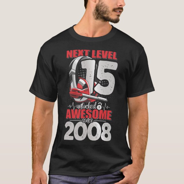 T-shirt Niveau suivant Déverrouillé 15 ans Garçon 2008 cas (Devant)
