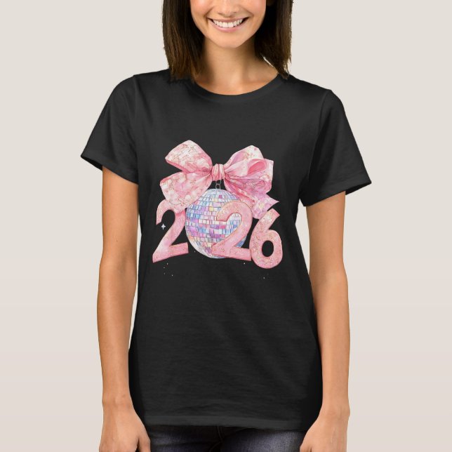 T-shirt Nk Bow Coquette Disco Ball Happy New Year 2026  (Devant)