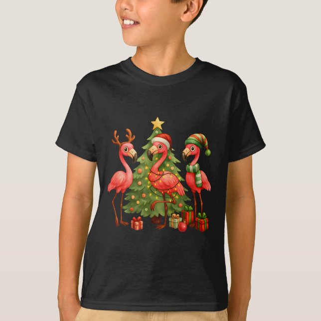 T-shirt Nk Christmas Flamingos _ Cute Holiday Tree &amp; D (Devant)