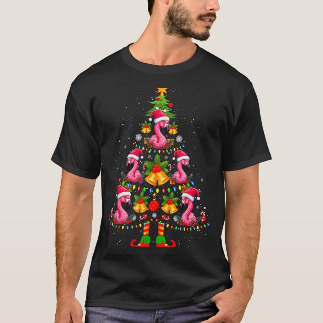 T-shirt Nk Flamingo Christmas Tree Santa Hat Xmas  (Devant)