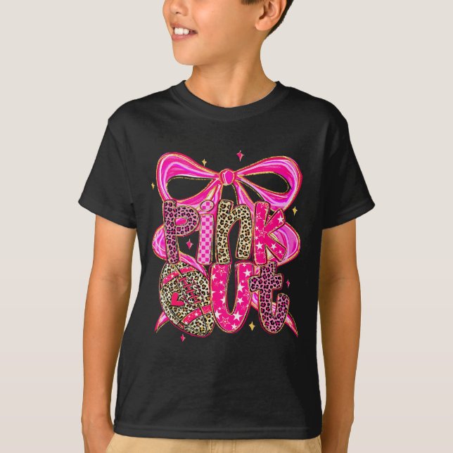 T-shirt Nk Out Breast Cancer Football Coquette Bow Mom Gir (Devant)