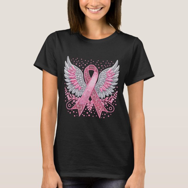 T-shirt Nk Ribbon Angel Wings Breast Cancer Awareness Wome (Devant)