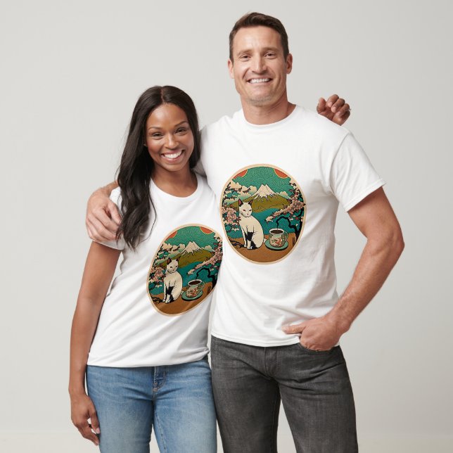 T-shirt No 01, Happy Hawaiian Lucky Cat Boire Café (Unisexe)