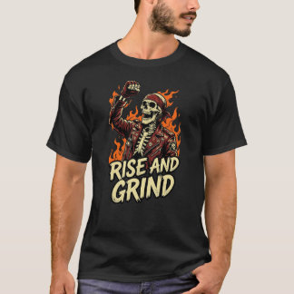 T-shirt No Guts No Glory Skull Biker Rise And Grind Fire