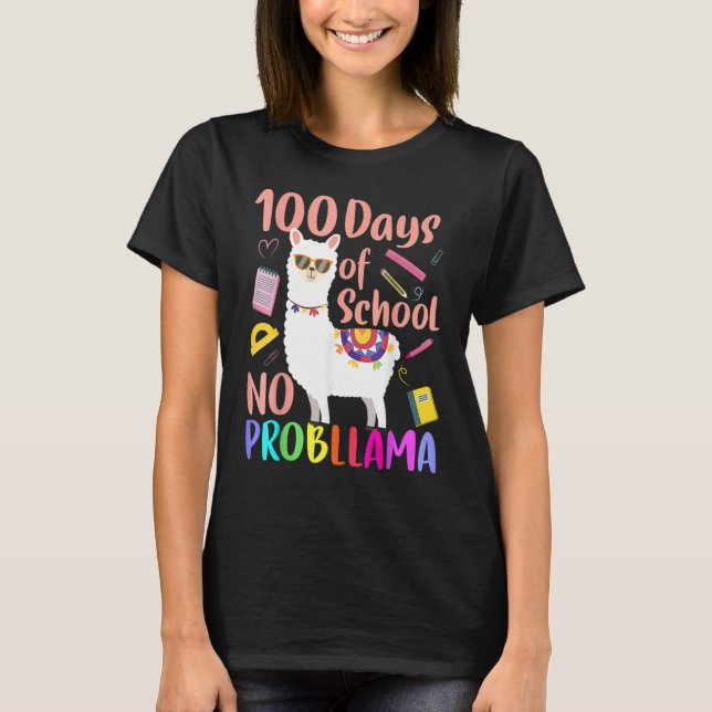 T-shirt No Probllama 100 Days Of School LLama Teachers Tsh (Devant)