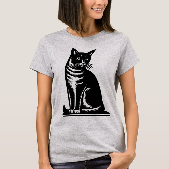 T-shirt Noble Feline Woodcut Style (Devant)