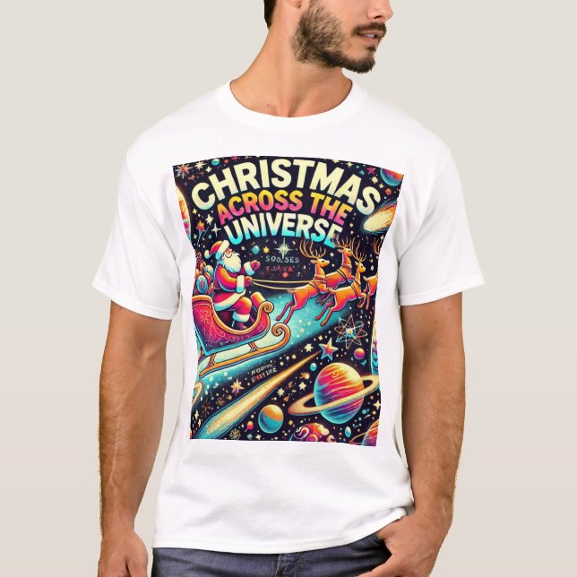 T-shirt Noël à travers l'Univers - Père Noël dans l'espace (Devant)